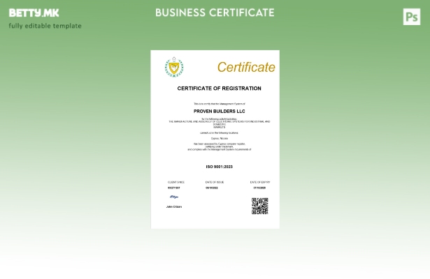 модерен стил Кипарски сертификат за регистрација Шаблон за Word и PDF